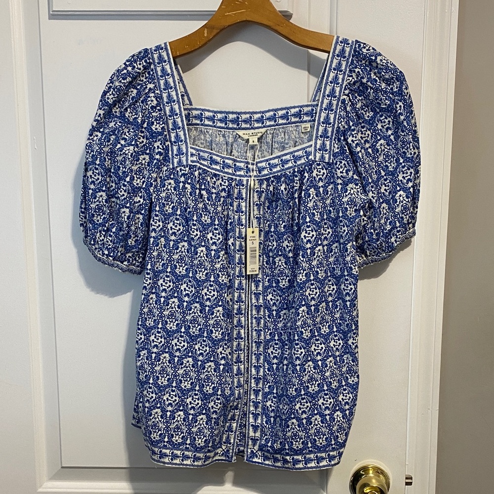 Max Studio Blue and White Patterned Blouse